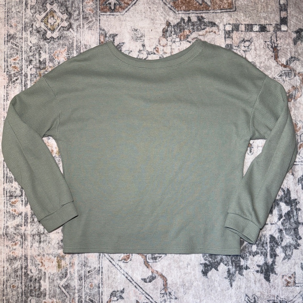 Relaxed Waffle Knit Scoop Neck Sweater - Sage Green